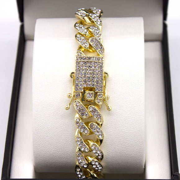 Gold Iced Out Cuban Bracelet w/ Iced Clasp