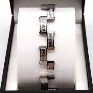 White Gold Finish Greek Medusa Pattern Stainless Steel Bracelet