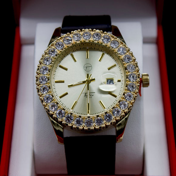 Simulated Diamond Crystal Leather Strap Watch