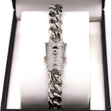 18k White Gold Miami Cuban Bracelet w/ Diamond Clasp