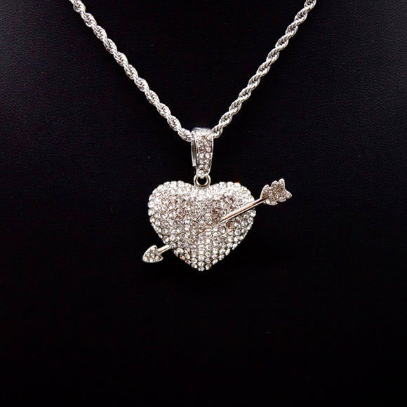 Cupid's Arrow Heart Iced Pendant