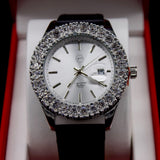 Simulated Diamond Crystal Leather Strap Watch